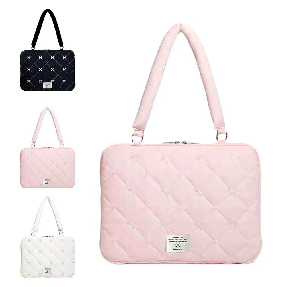 Cute Bow Embroidered Laptop Sleeve Bag – Shockproof 15"