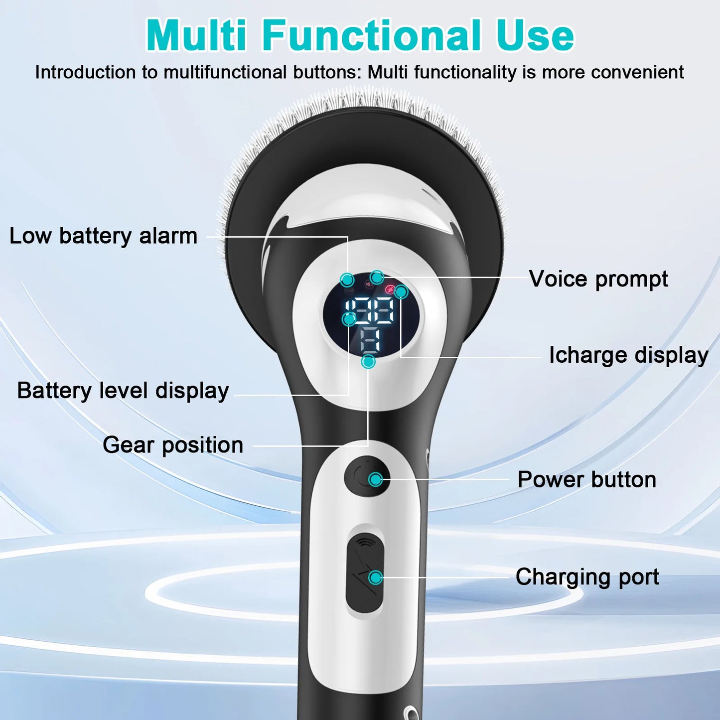 HOMEFISH Multifunctional Electric Cleaning Brush Voice Rechargeable Smart Rotary Cleaning Brush Kitchen Cleaning Brush Peaceful Pleasures Health and Wellness