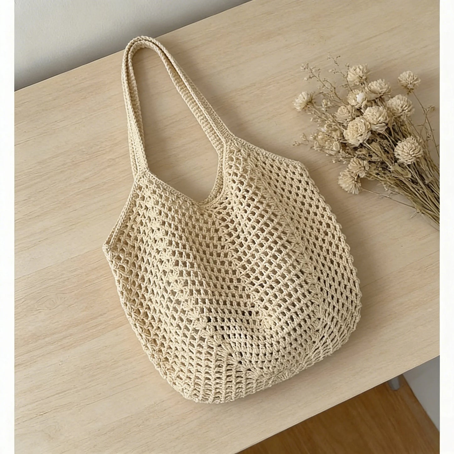 Women's Mesh Straw Beach Tote Bag – Foldable Summer Bag Beach Tote Bag Peaceful Pleasures Health and Wellness Beige