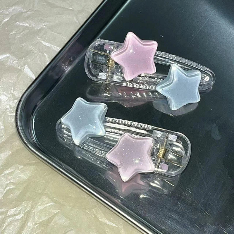 Cute Pink Blue Star Pentagram Hair Clip Student Girls Sweet Charm Lovely Hairpin Aesthetics Y2k Hair Accessories For Women Peaceful Pleasures Health and Wellness