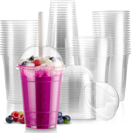 16/20/24OZ Ice Cream Coffe Cups Plastic Cups with Dome lids and Boba Straws Smoothie Juice Soda Cocktail and Party Cups Peaceful Pleasures Health and Wellness