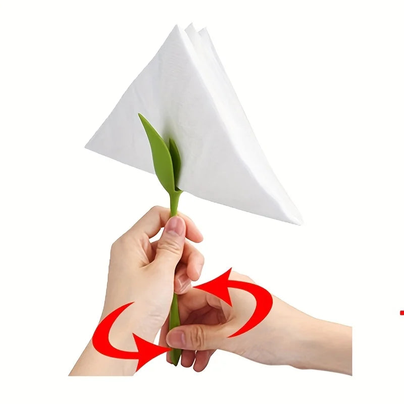 2 Green Floral Napkin Holders Rose Fold Tool Flower Romantic Table