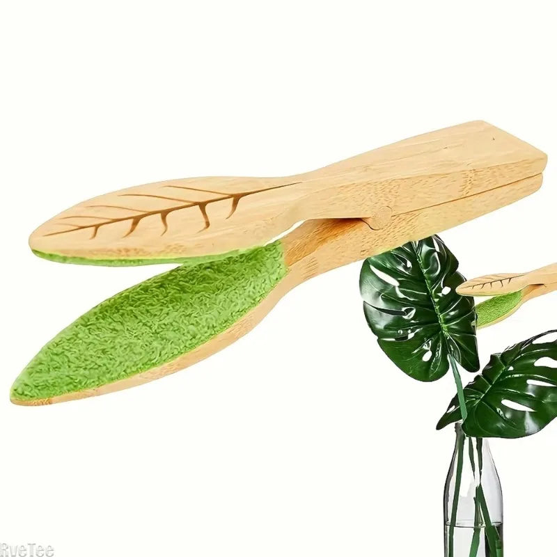 Bamboo Plant Leaf Cleaning Tongs | Houseplant Duster Brush