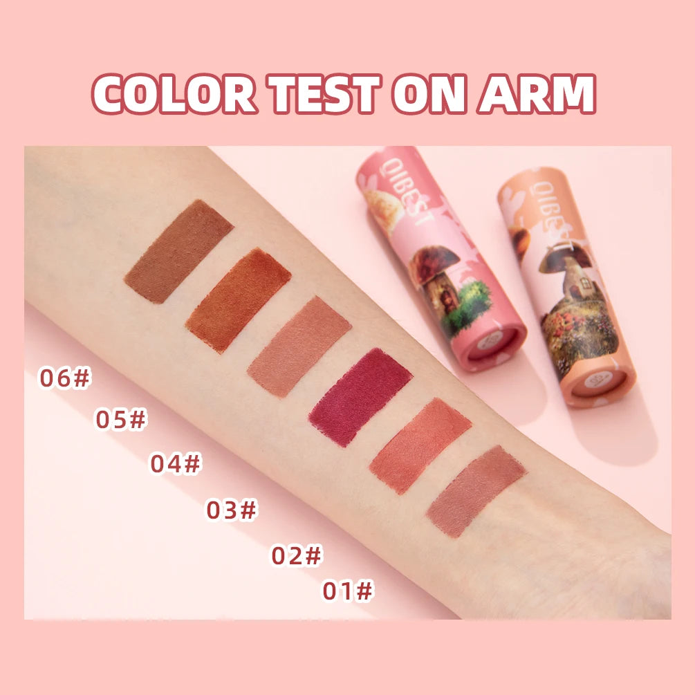 QIBEST Fantasy 6 colors Mushroom Lipstick Makeup Long Lasting Velve Red Sexy Lip Tint Moisture Nude Lip Gloss Women Cosmetics Peaceful Pleasures Health and Wellness