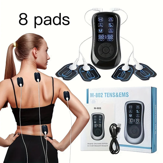 [USB Rechargeable Massager] Muscle Massager with 8 Electrodes, Tens Unit, Suitable for Full-Body and Muscle Relaxation, Portable Design, Ideal Gift for Family and Friends! Peaceful Pleasures Health and Wellness Grey Black