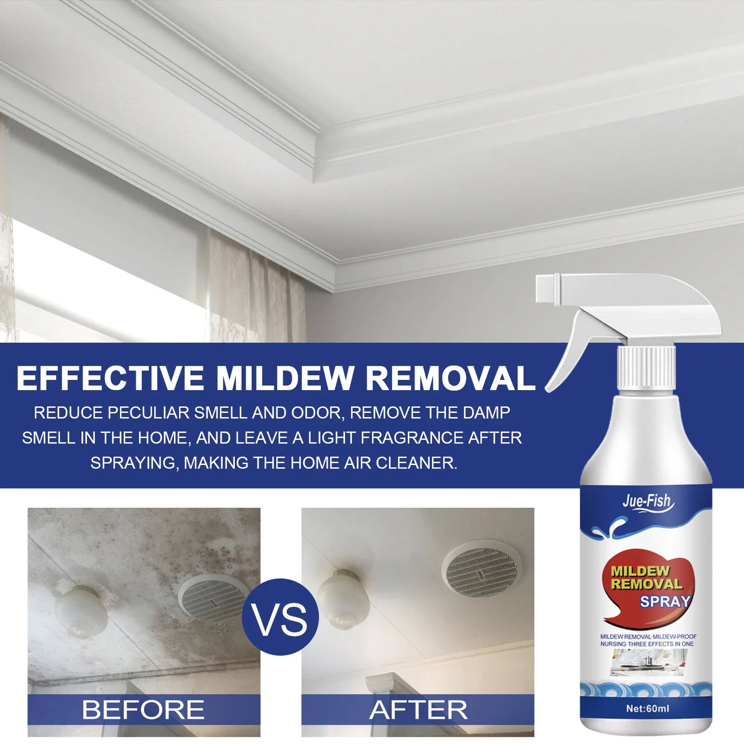 Jue-Fish Mold & Mildew Remover Spray 60ml | Tiles, Walls & Bath