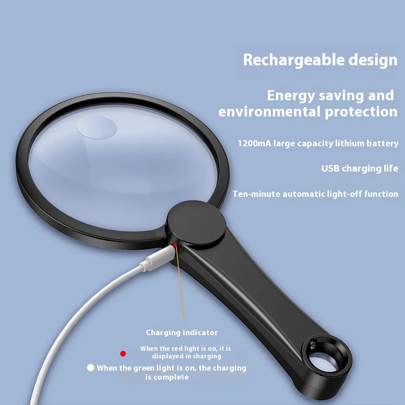 Charging Magnifying Glass 130Mm Optical Coating Mother and Child Mirror, Three Color Light Adjustable Peaceful Pleasures Health and Wellness
