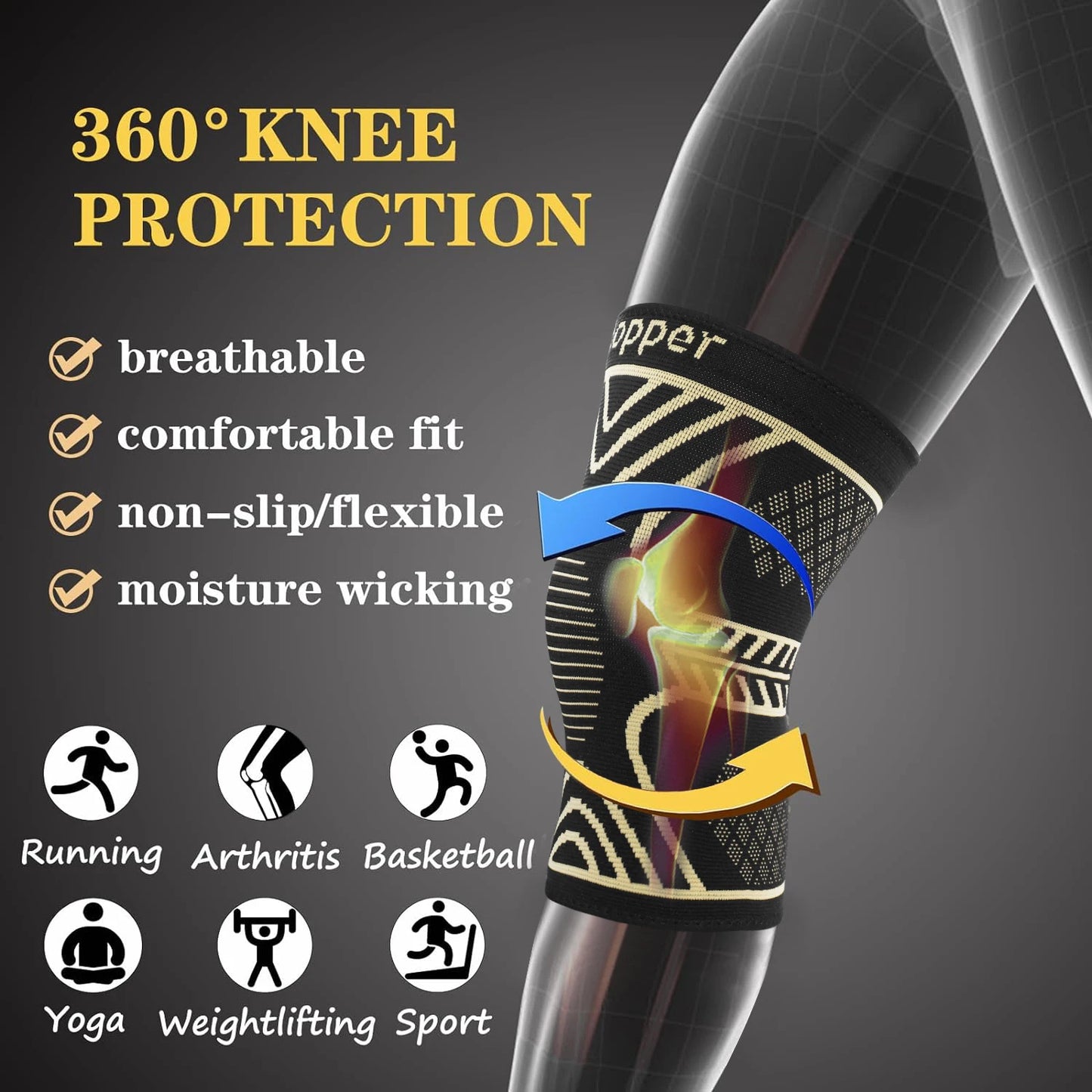 Anti-Slip Copper Knee Wrap for Running & Weightlifting
