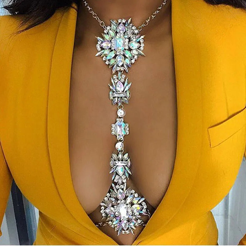 Boho Rhinestone Statement Chest Chain Crystal Necklace Body Chain For Pregnant Women Photography Props Peaceful Pleasures Health and Wellness