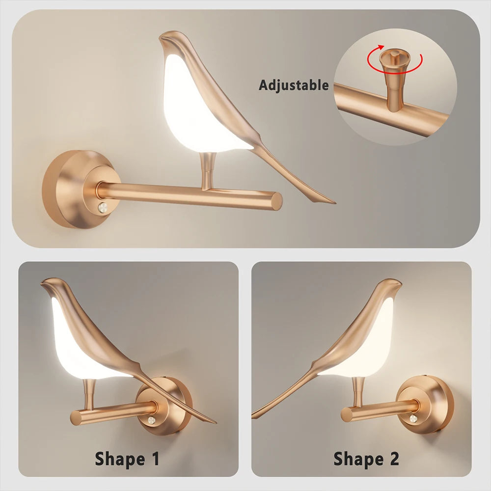 Nordic LED Bird Wall Sconce | Rose Gold Acrylic Luxury Lamp