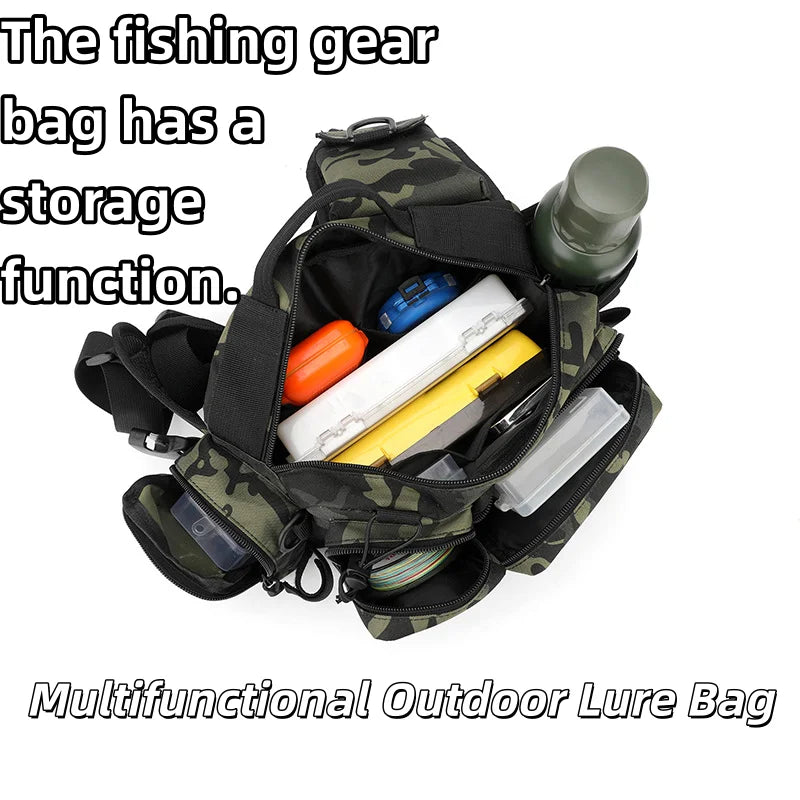 Fishing Tackle Backpack with Bait Box Storage Men Outdoor Rod Support Bag Waterproof Gear Bag for Fishing Camping Hiking Peaceful Pleasures Health and Wellness