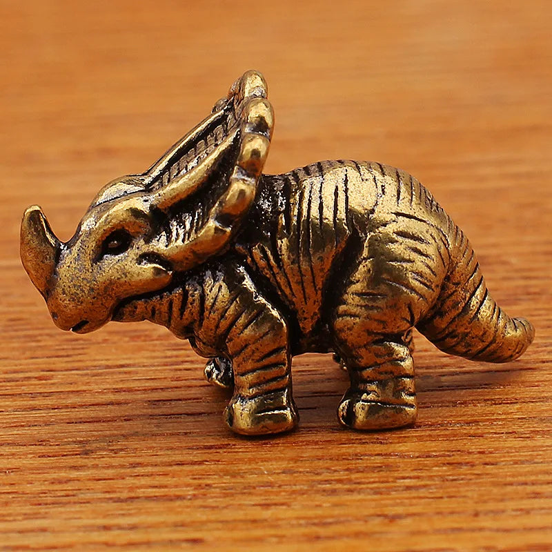 1PCS Solid Brass Jurassic Dinosaur Small Statue Miniatures Copper Dinosaur Ornaments Office Desktop Ornaments Tea Pet Crafts Peaceful Pleasures Health and Wellness