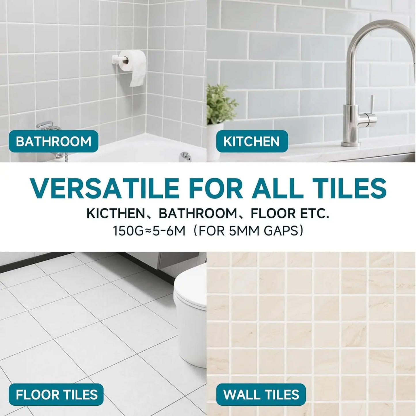 MIRAVEXL White Tile Grout Repair Kit Waterproof Shower Grout Filler Fast Drying Restore Tile Joints Bathroom Kitchen Tools Peaceful Pleasures Health and Wellness