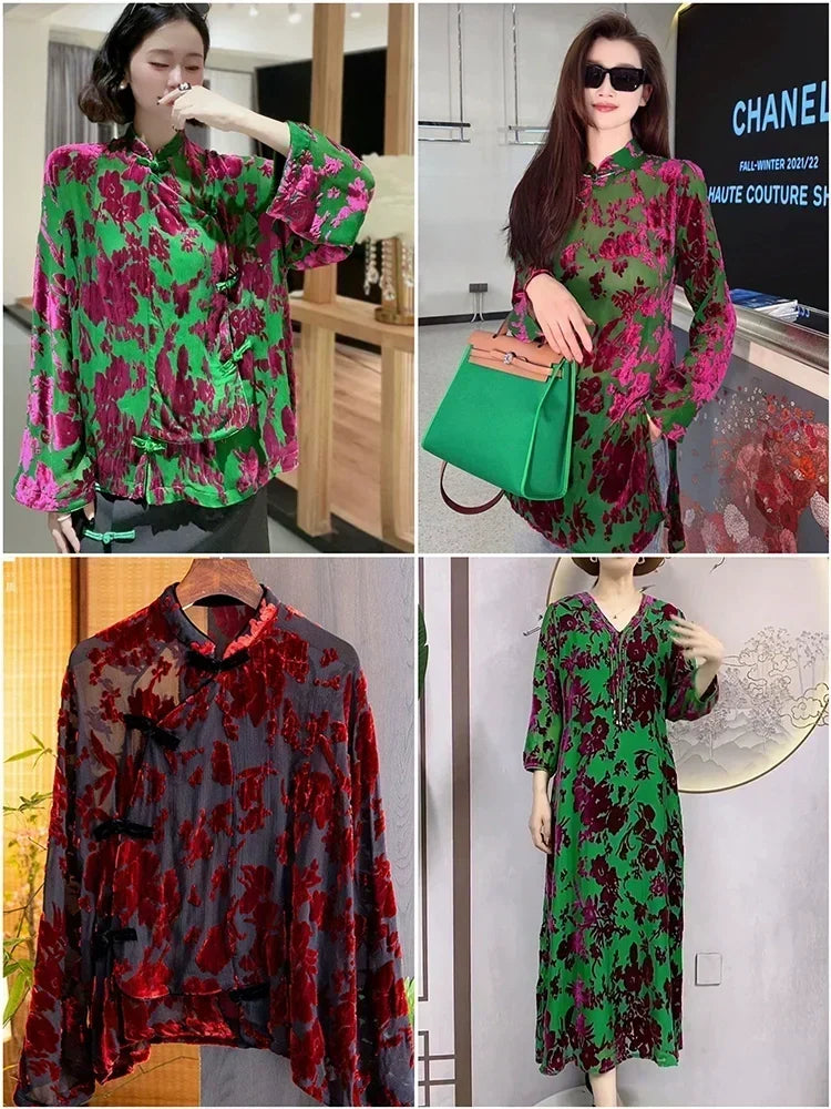 Velvet Silk Crepe Mulberry Burnt Out Fabric | By the Meter