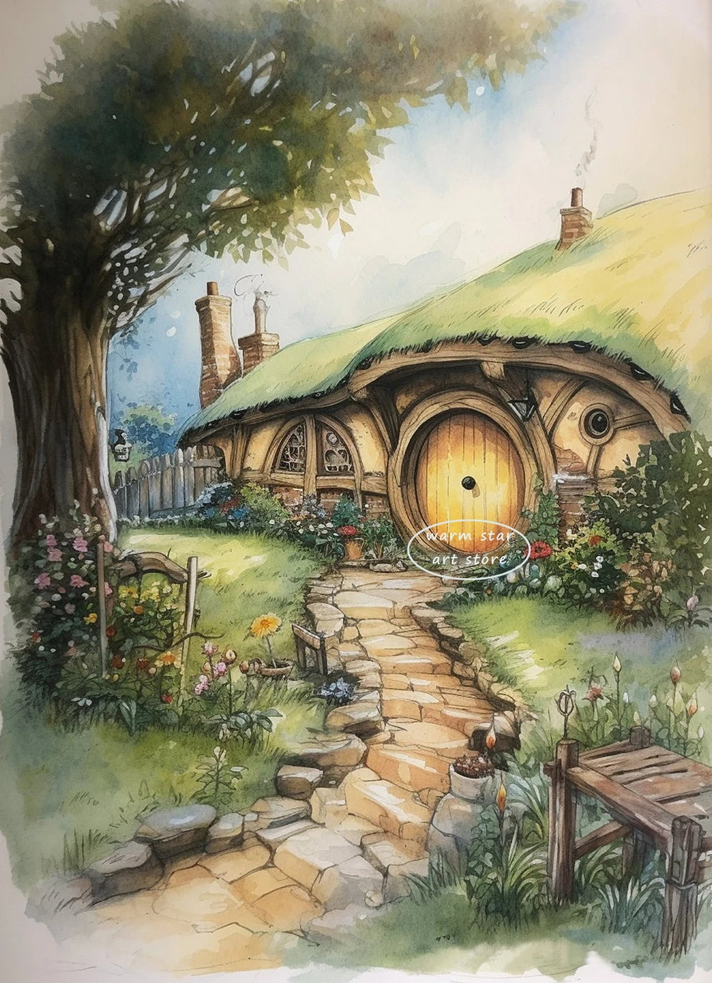 Watercolor Middle Earth Classic Magic Movie Rivendell Canvas Art Ring Posters and Prints Wall Painting Living Room Home Decor Peaceful Pleasures Health and Wellness A1 50X70CM