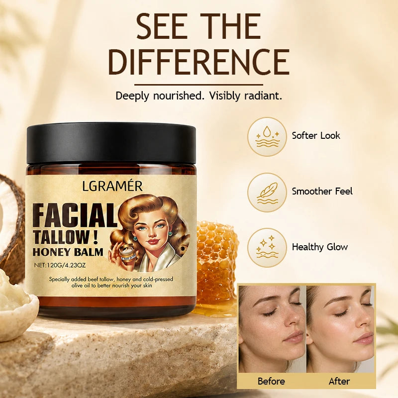 30g/60g/120g Facial Tallow Honey Balm Cream Natural Beef Tallow Face Cream with Olive Oil,Moisturizing & Nourishing for Dry Skin Peaceful Pleasures Health and Wellness