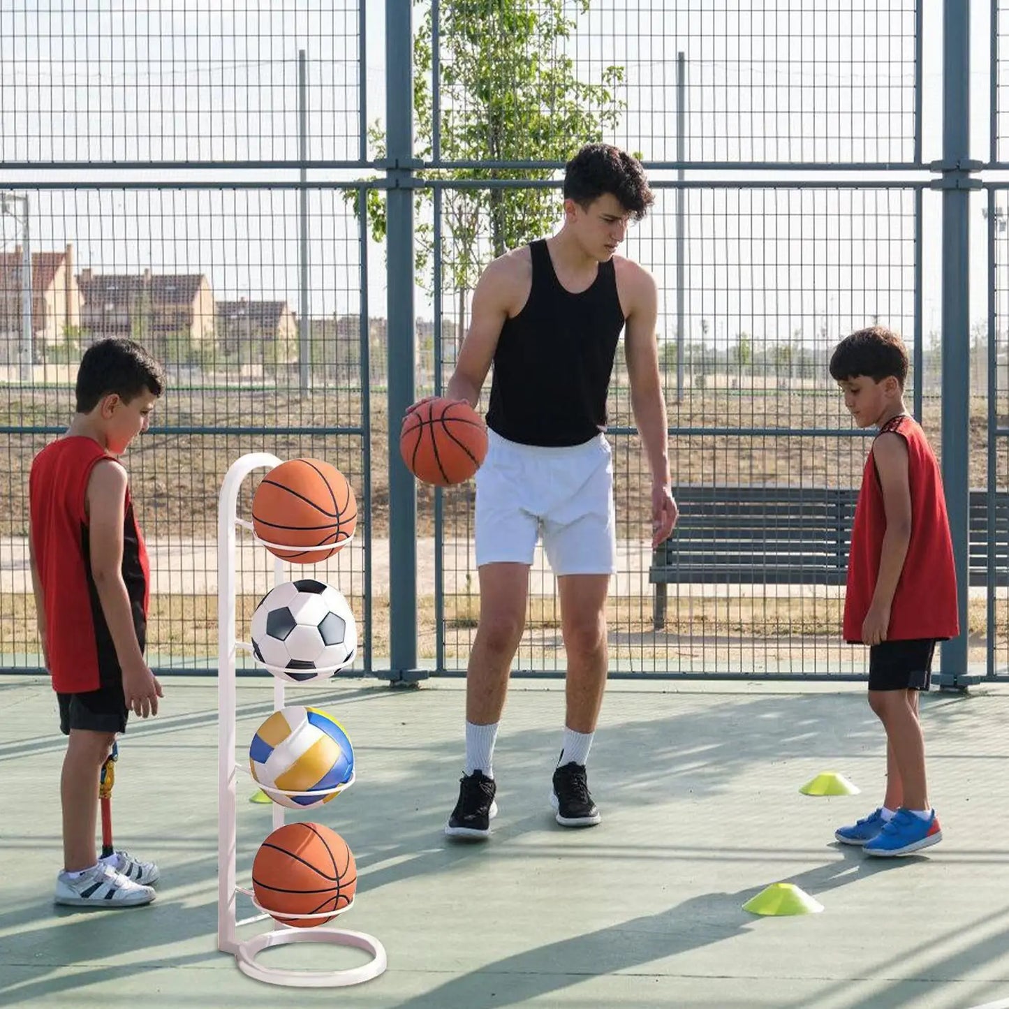 Heavy Duty Steel Multi-Sport Ball Rack Stand – 2/3/4-Tier