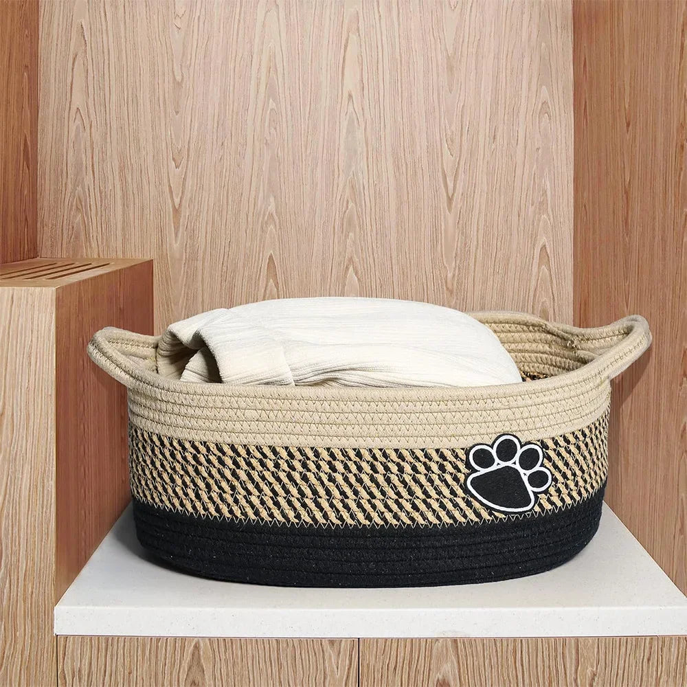 Woven Cotton Rope Storage Basket with Handle | Toy Organizer