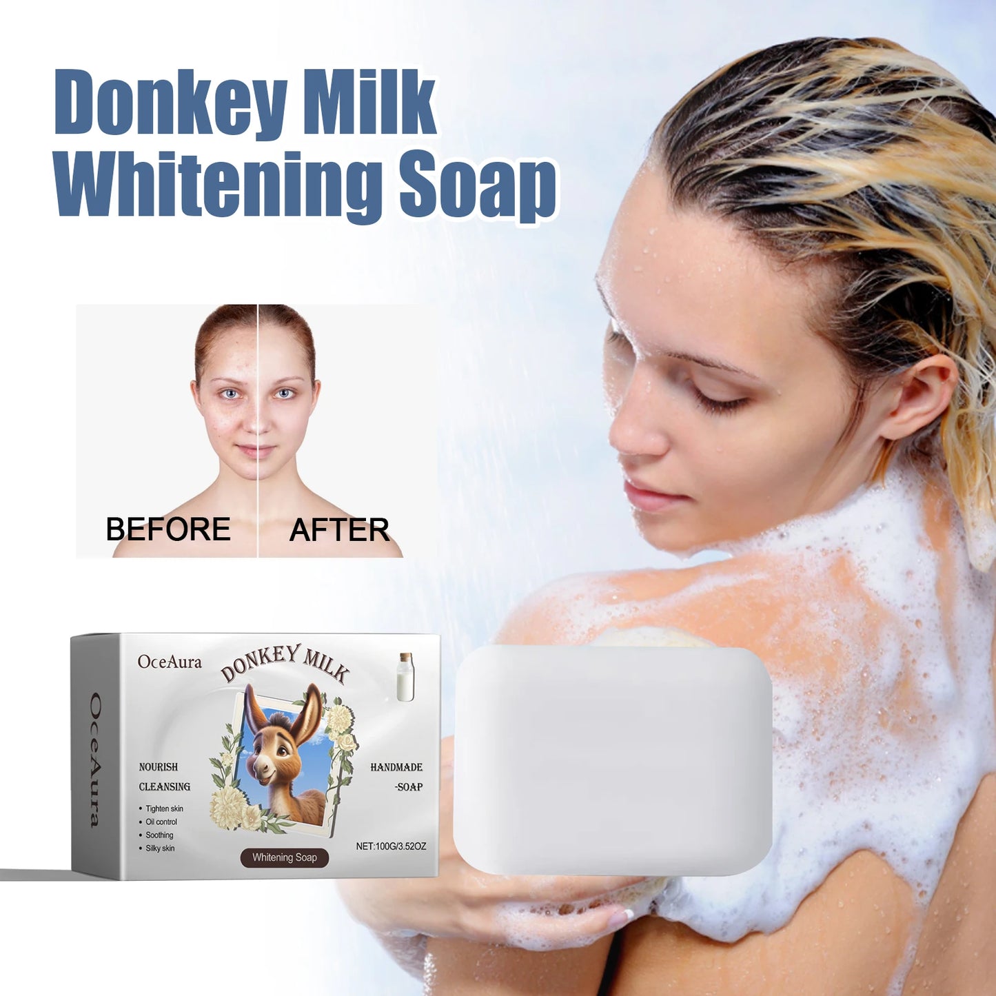 OCEAURA Donkey Milk Whitening Soap – Shea, Olive & Coconut