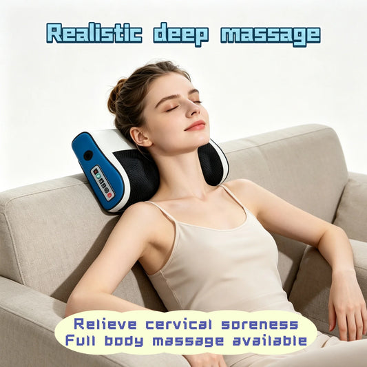 Multifunctional Full Body Massager Smart Kneading Massage Pillow Adjustable Gears Neck Shoulder Lumbar Back Relax Cushion Peaceful Pleasures Health and Wellness