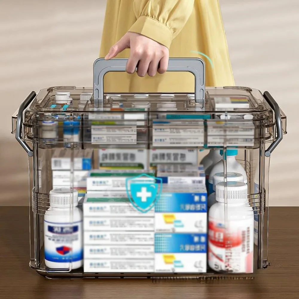 Transparent Plastic First Aid Box with Handle | Home Medicine Storage