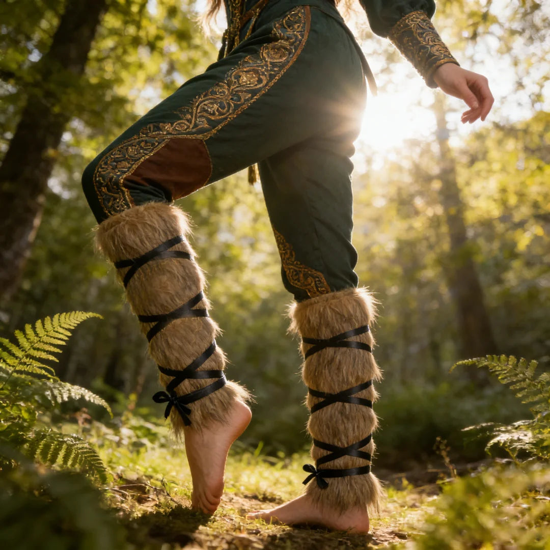 Medieval Imitation Fur Warm Leggings Furry Boots Cosplay Vikings