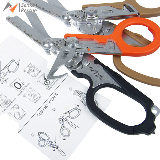 Sanke Rescue Trauma Shears Emergency Scissors Tool Stainless Steel Foldable Trauma Shears with Strap Cutter Glass Breaker EDC Peaceful Pleasures Health and Wellness