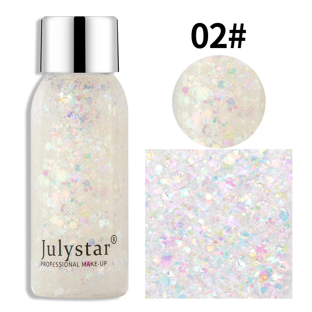 Body Glitter Sequins Gel Longlasting Liquid Face Shimmer Multicolor Eye Shadow for Party Music Festival Makeup Accessory 30ml Peaceful Pleasures Health and Wellness 02
