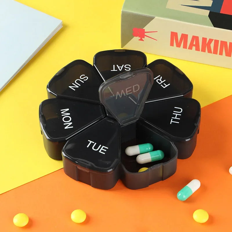 New Mini Small Portable Travel Vitamin Pill Box Cases Container Organizer Storage Tablet 7 Days 7 Grids Medicine Pills Fish Oils Peaceful Pleasures Health and Wellness NO.2