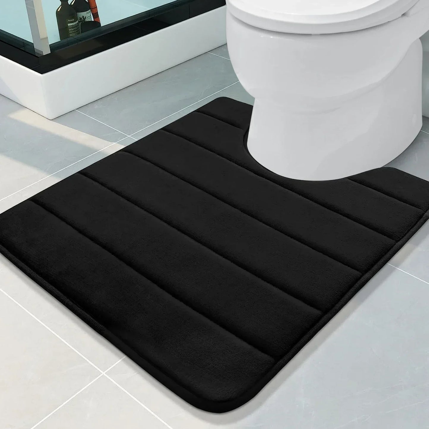 U-Shape Toilet Mat Non-Slip Shaggy Soft Pedestal Mat for Bathroom, Water Absorbent bath mat oilet Mat for Floor Dry Pedestal Mat Peaceful Pleasures Health and Wellness Memory Foam 3