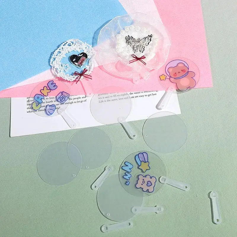 50Pcs 5cm Cute Mini Transparent Blank Fan Child Kids DIY Art Fan Wedding Birthday Party Favors Girlfriend Boyfriend Ideas Gift Peaceful Pleasures Health and Wellness