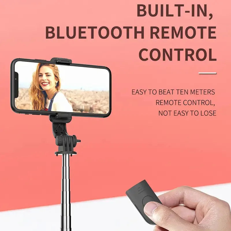 All In One Expandable Portable IPhone Tripod Selfie Stick Selfie Stick With Remote With Detachable BT Wireless Remote Compatible Peaceful Pleasures Health and Wellness