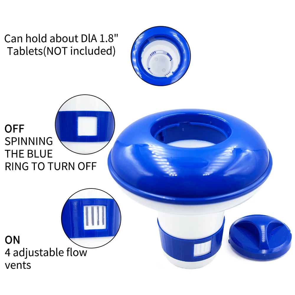 Floating Swimming Pool Chemical Floater Chlorine Bromine Tablets Floating Dispenser Applicator Swimming Spa Hot Tub Supplies Peaceful Pleasures Health and Wellness