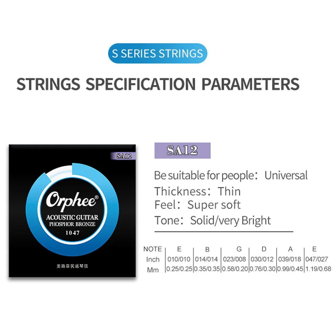 Orphee SA12 String Folk Series Hexagonal Steel Core Phosphorus Copper
