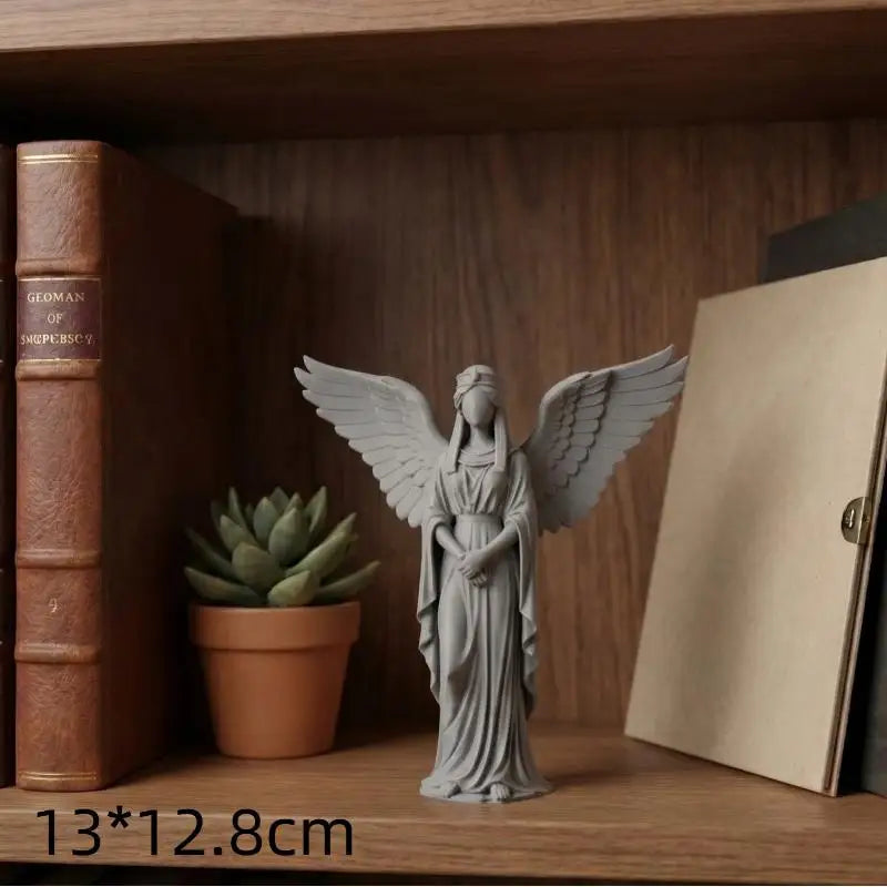 3D Printed Praying Angel Statue | White Gold Guardian Figurine