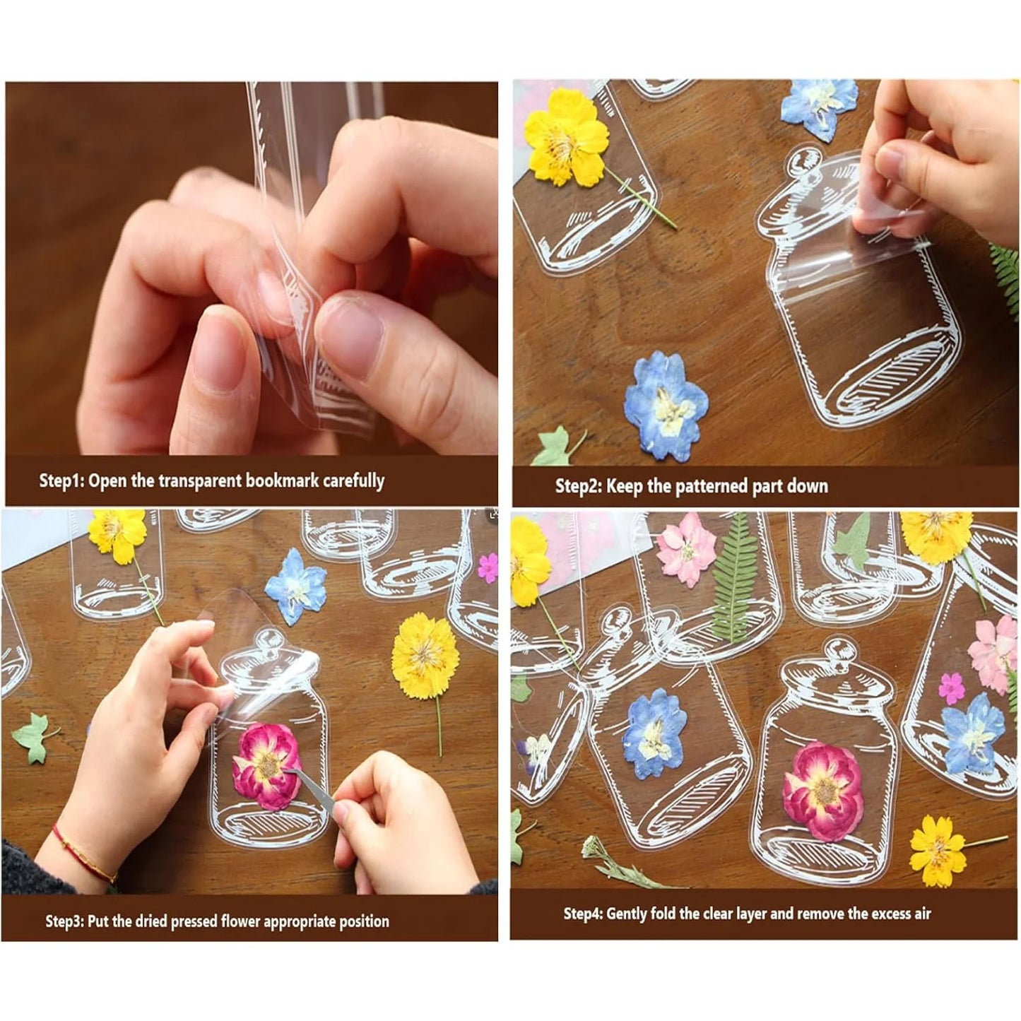 DIY Transparent Pressed Flower Bookmarks Kit – 20/40 Pcs DIY Craft Kit Peaceful Pleasures Health and Wellness