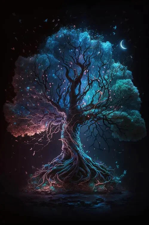 Flashing Magic Tree of Life Poster Galaxy Aurora Plant Canvas Art Natural Beauty Wall Painting for Living Room Home Decor Peaceful Pleasures Health and Wellness 6 20x30cm Unframed