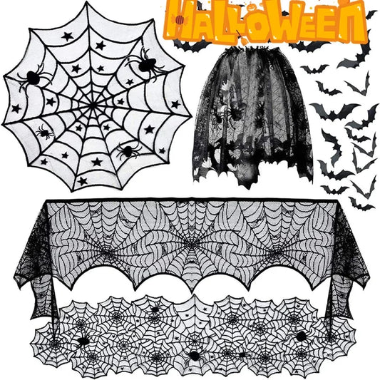 Halloween Black Lace Tablecloth Spider Web Table Runner Decor Halloween Table Linen Peaceful Pleasures Health and Wellness