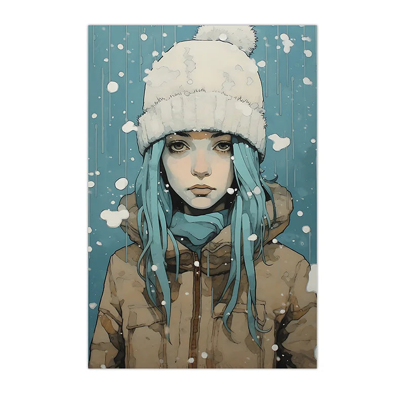 Nordic Winter Portrait Wall Art, Watercolor Girl Canvas Painting, Snowy Season Poster Print for Bedroom Living Room Décor Peaceful Pleasures Health and Wellness 03 20x25cm No Frame China Mainland