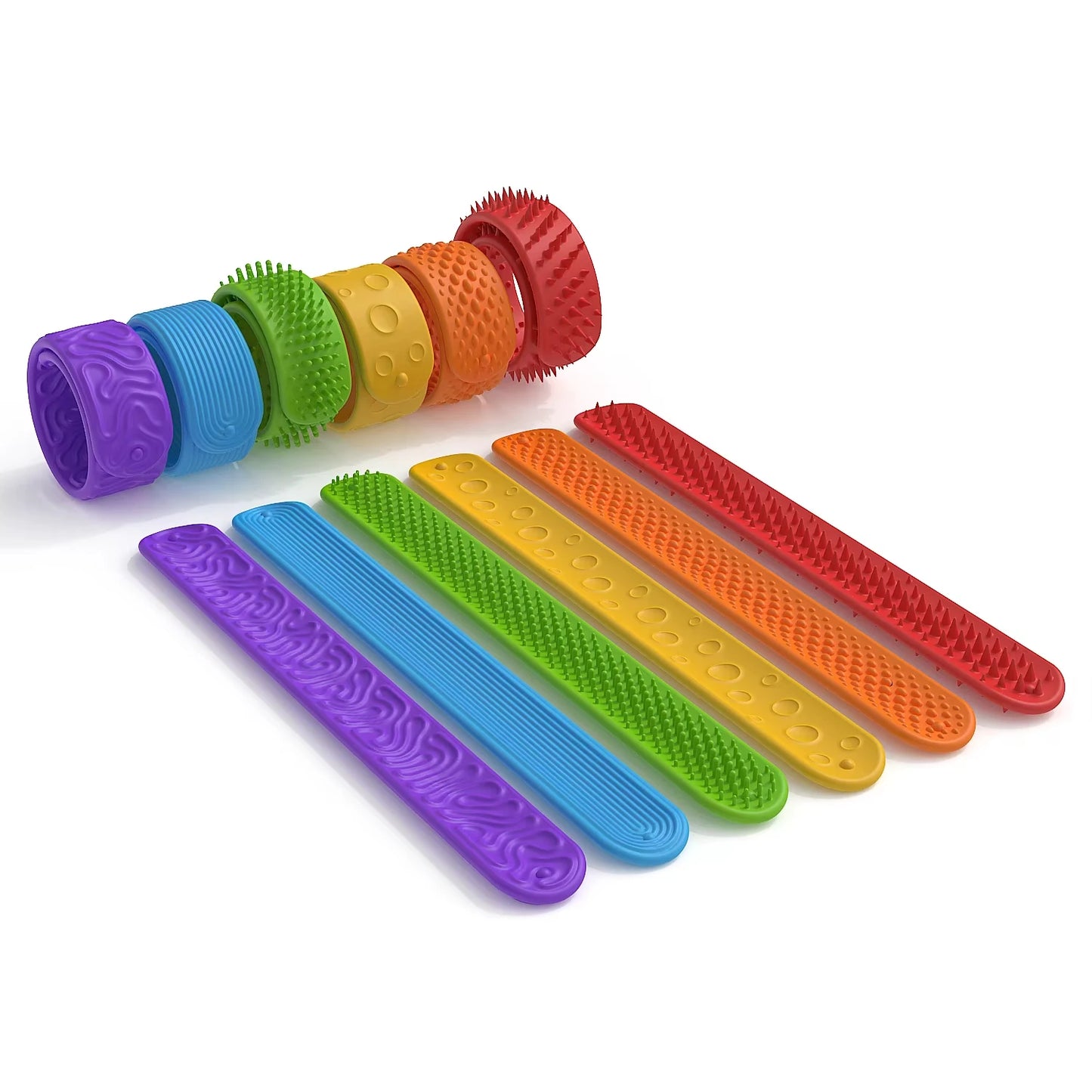 6 pcs Silicone Sensory Fidget Toys Slap Bracelets Textured Toys For Kids Autism Calming Sensory Toy For Special Needs Fidgets Peaceful Pleasures Health and Wellness