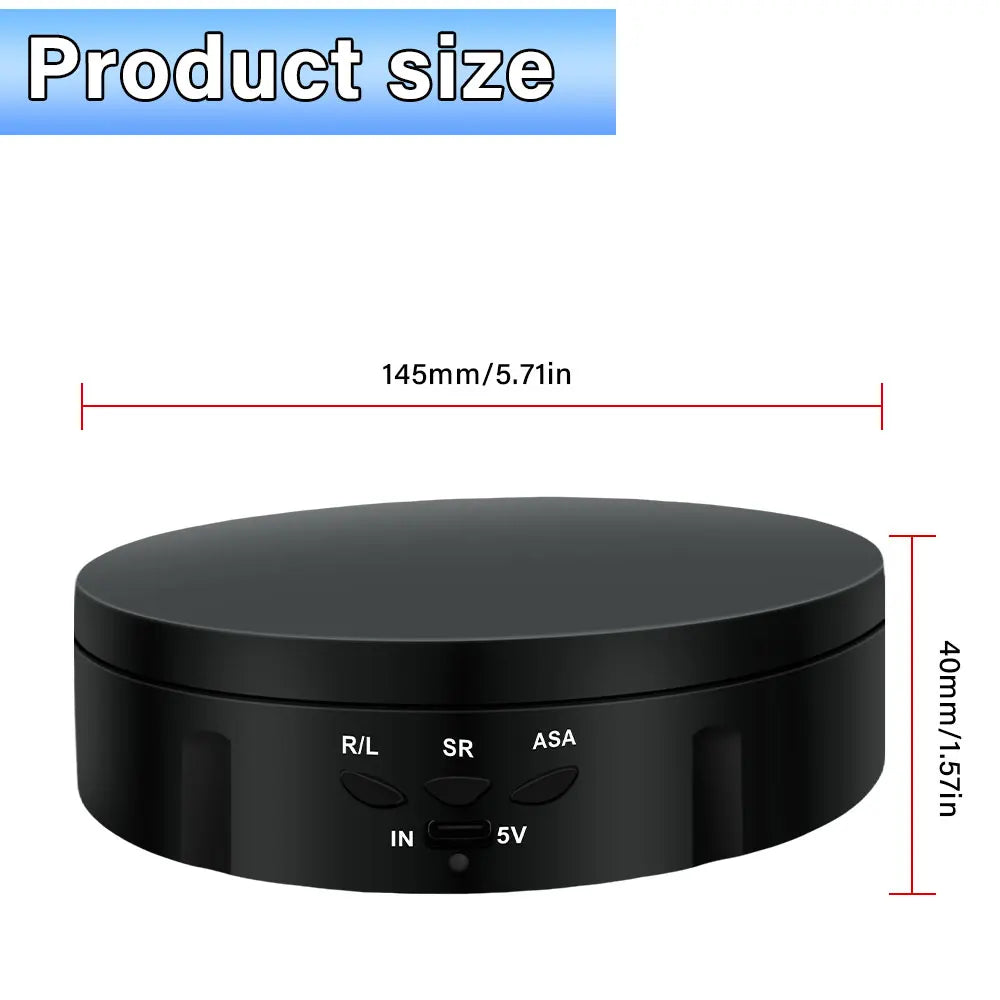 Max Load 4KG Multifunctional Rotating Display Stands Electric Turntable 360° Rotation Noiseless Rotating Table Jewelry Stand Peaceful Pleasures Health and Wellness 145MM-Black