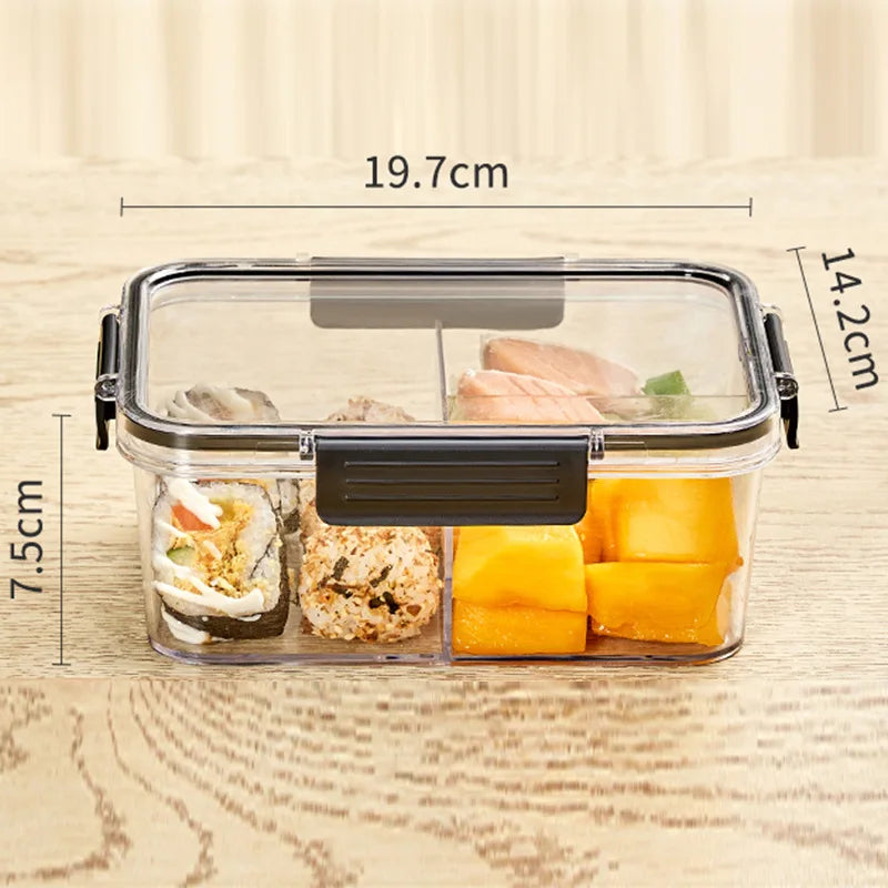 Portable Lunch Box for Kids School Microwave Transparent Bento Box with Compartments Salad Fruit Food Sealed Jar Container Box Peaceful Pleasures Health and Wellness L Black T Divider