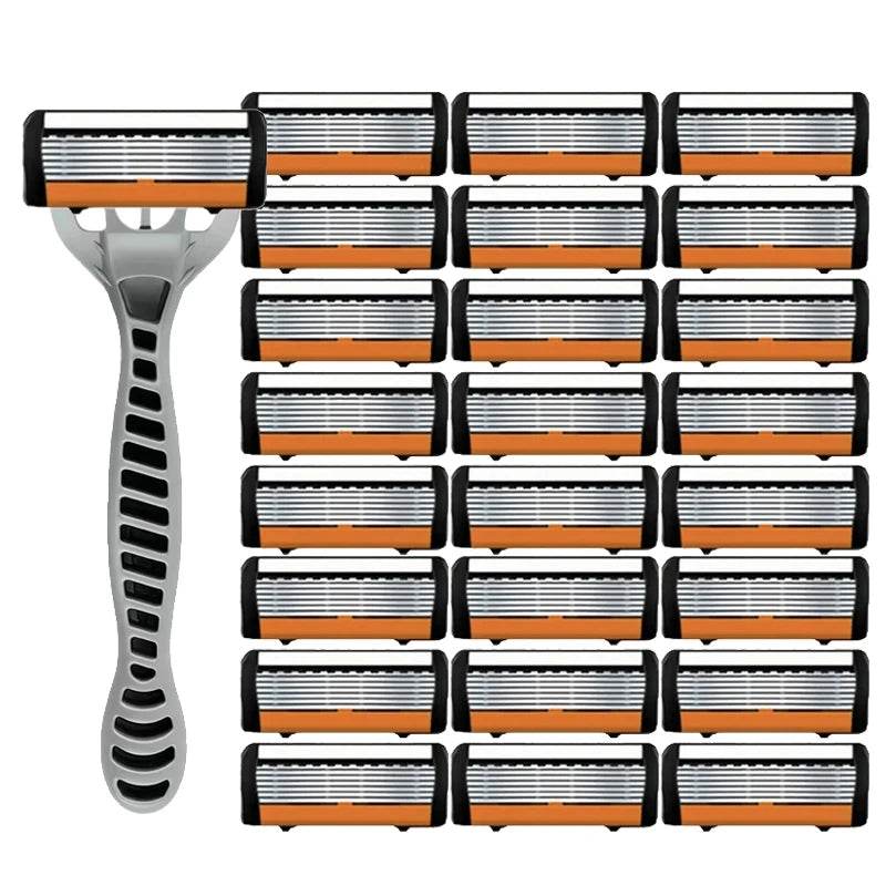 Men's 6-Blade Stainless Steel Safety Razor | Replaceable Head