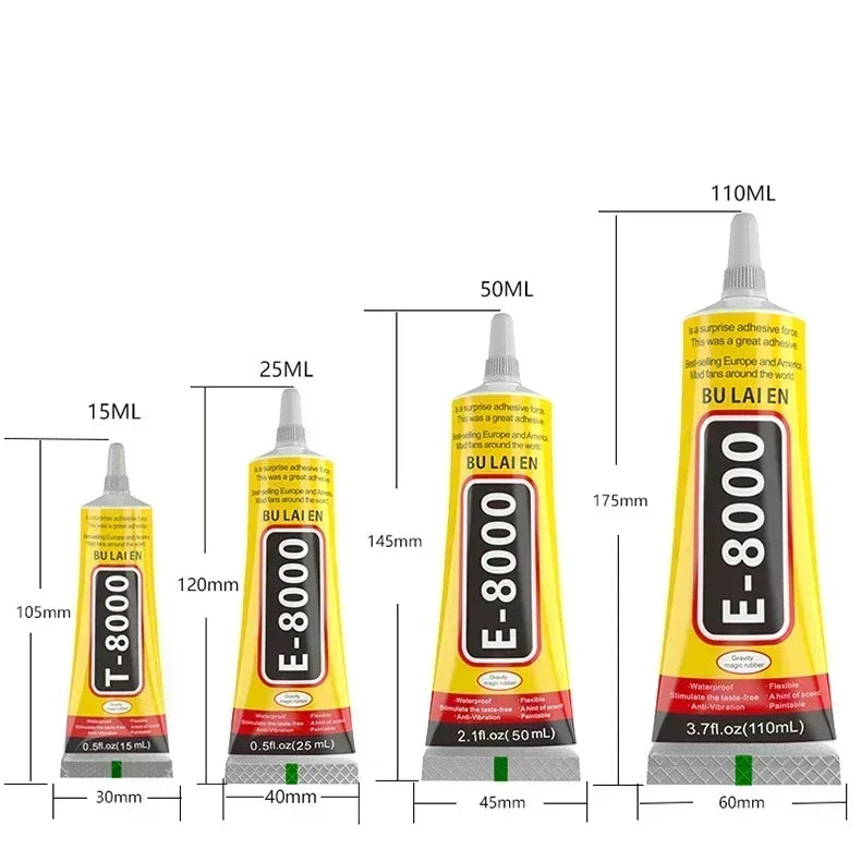 15ML 25ML 50ML 110ML E8000 Clear Contact Phone Repair Adhesive Fibre Cloth DIY Metal Wood Glue With Precision Applicator Peaceful Pleasures Health and Wellness