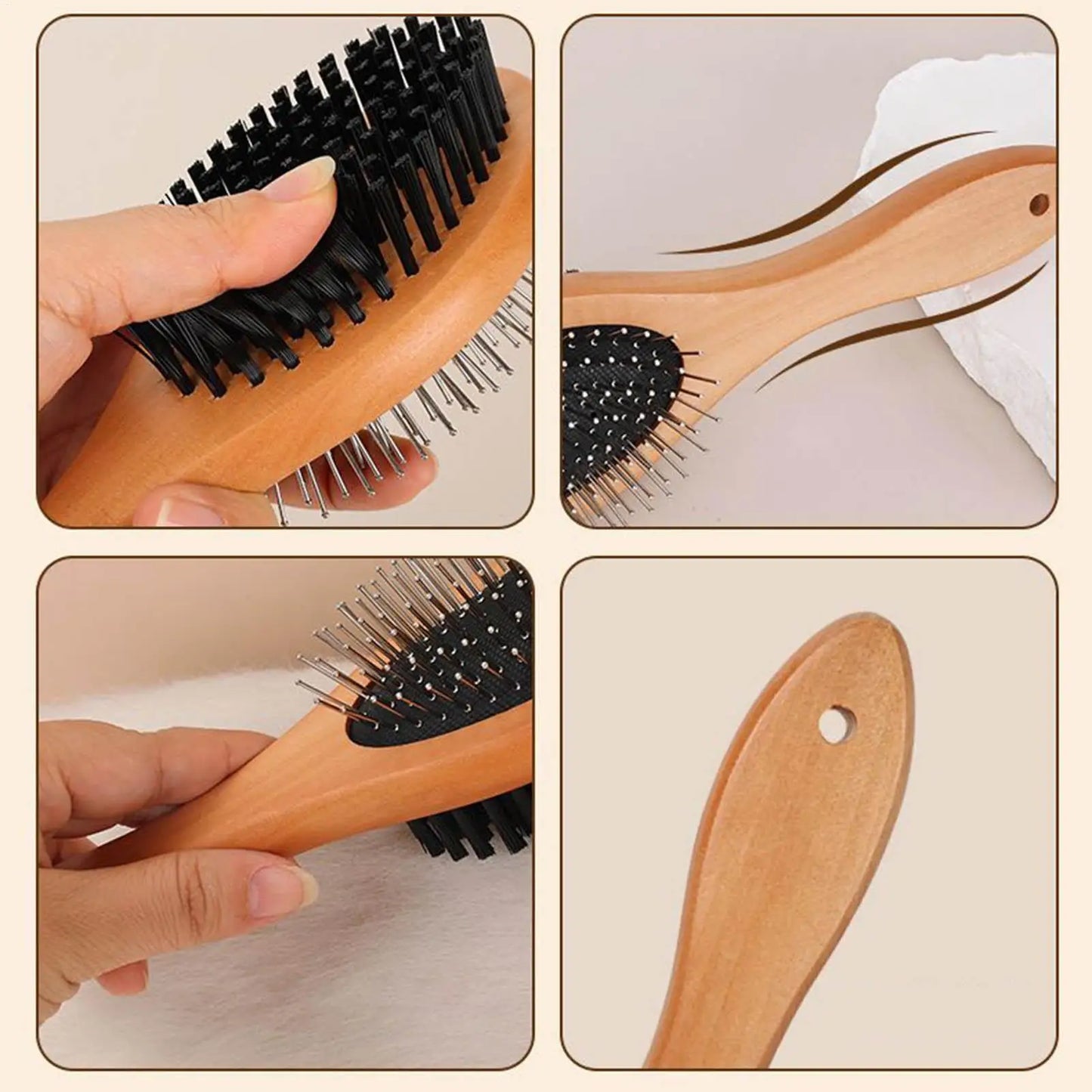 Double-Sided Pet Grooming Brush for Dogs & Cats | Wood Handle