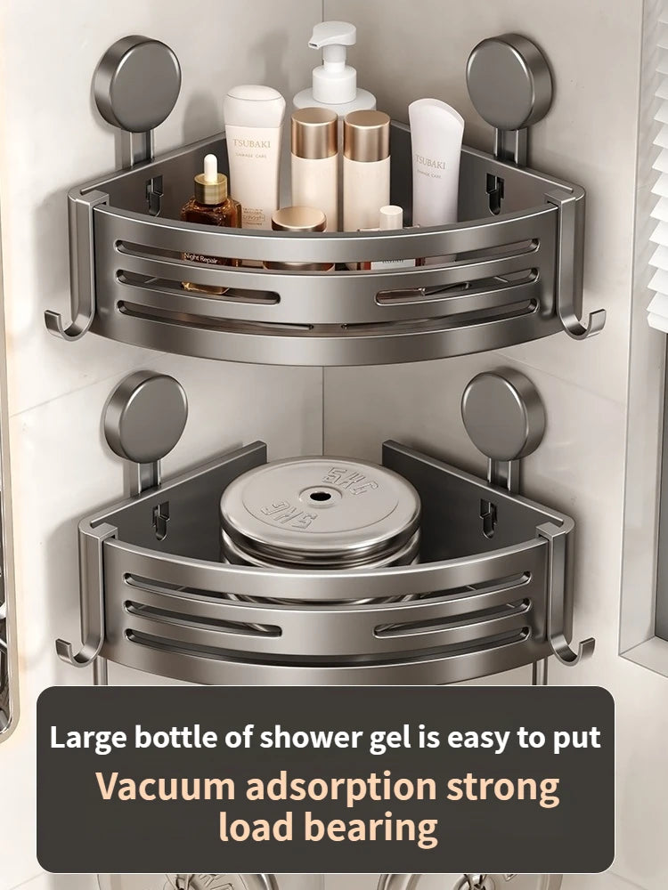 No-Drill Corner Shower Shelf | Adhesive Suction Cup Wall Rack