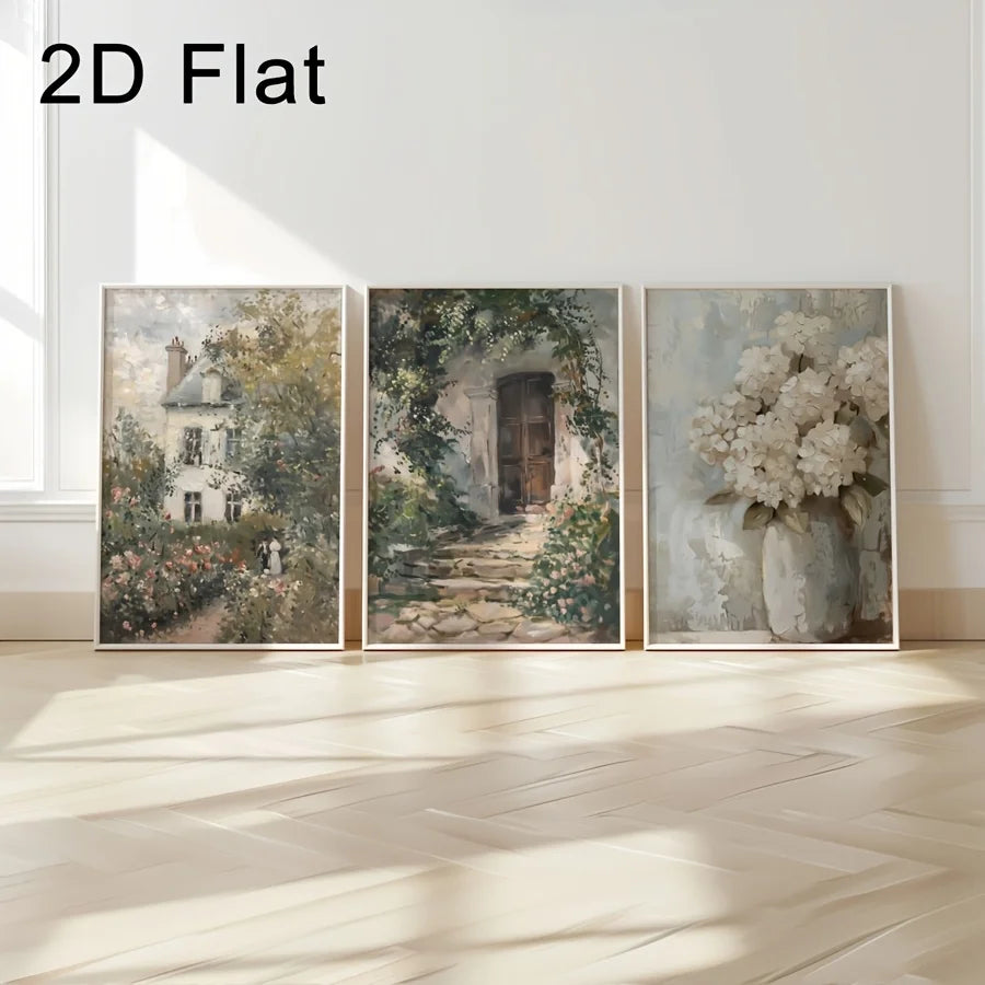 3-Piece Vintage Botanical Floral Canvas Wall Art | Rose Hydrangea Botanical Canvas Print Peaceful Pleasures Health and Wellness 50x70cm No Frame ZLH11313-3pcs