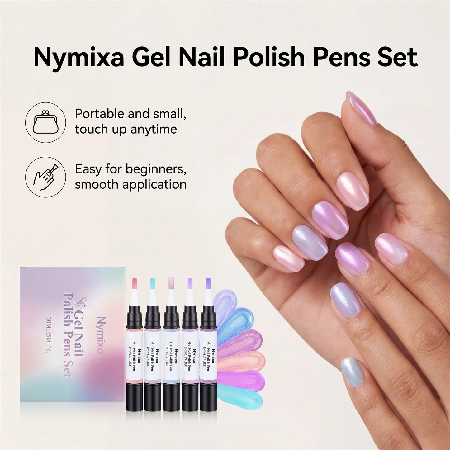 3-in-1 Gel Nail Polish Pen Set – 6 Colors, Quick Dry & Long Lasting