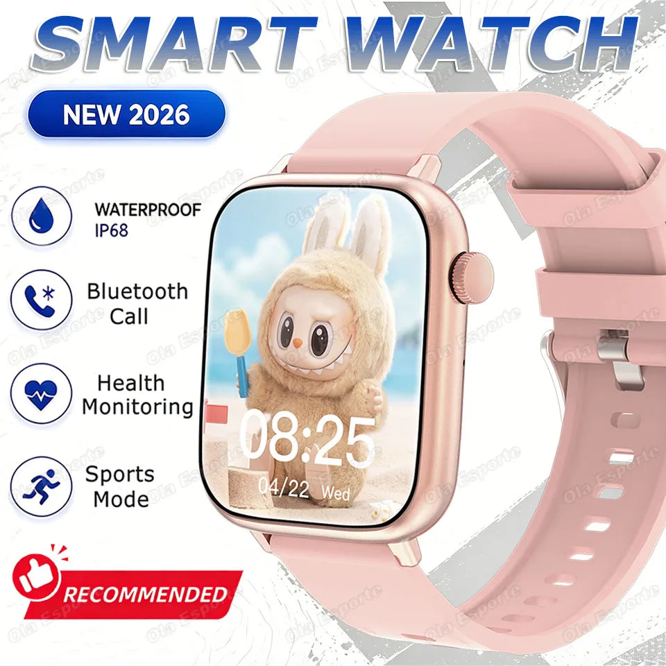 2025 New Smart Watch Women 1.81 inch Screen Customized Dial IP68 Waterproof Smart Watch Men Bluetooth Talk Fashion Bracelet‎HT30 Peaceful Pleasures Health and Wellness Pink