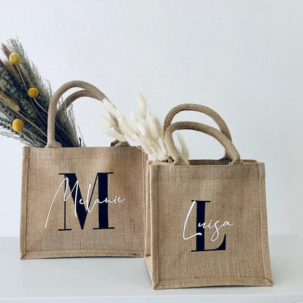Custom Jute Bag with Initials | Bridesmaid & Beach Gift Tote